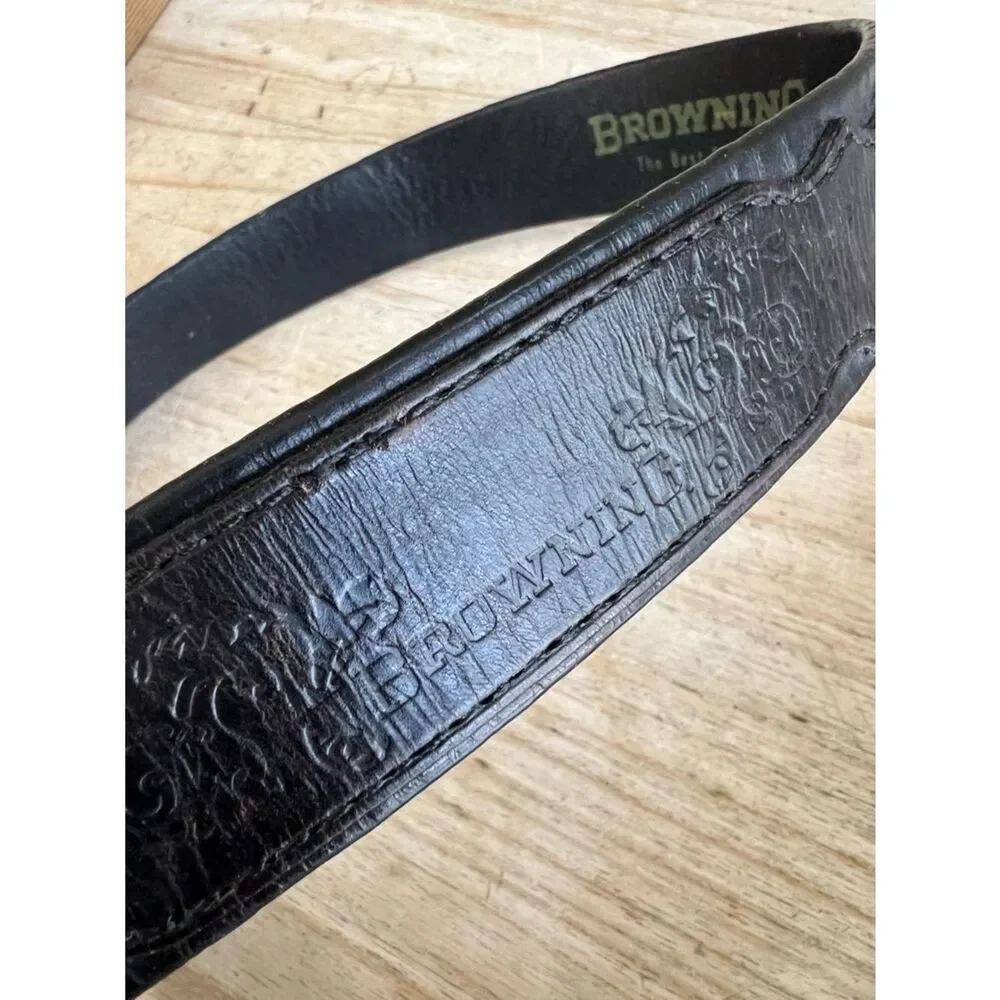 Browning  Black Leather Men's Belt with Silver Buckle size 42 waist